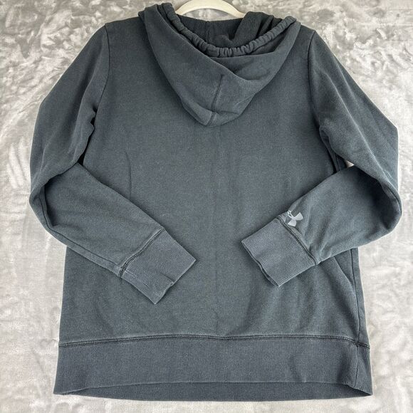 Under Armour Spellout Pullover Hoodie Womens M Black V Neck Pocket Casual (0787) - Picture 5 of 9